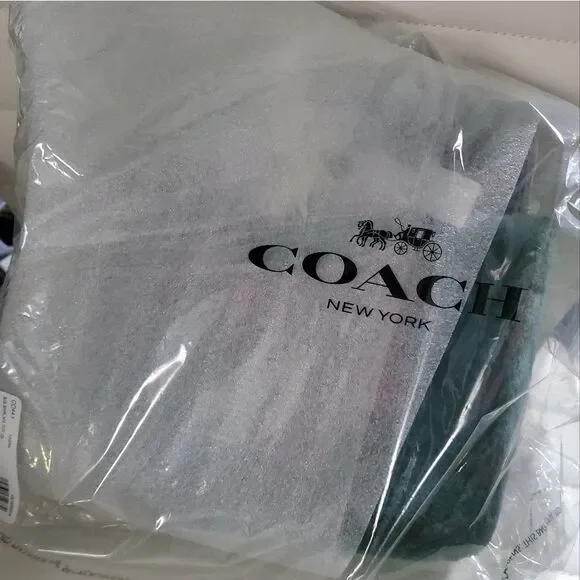 RETAIL Coach Signature Genuine Shearling Tote 22 in Green/Pewter - Picture 10 of 14